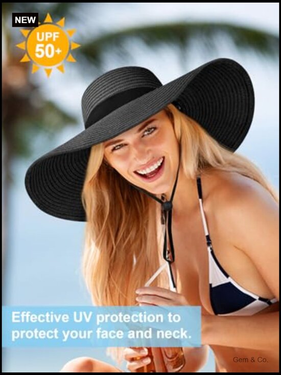 Oversize Wide Brim Straw Sun Hat UPF 50+ Floppy Foldable Roll-Up display picture 2